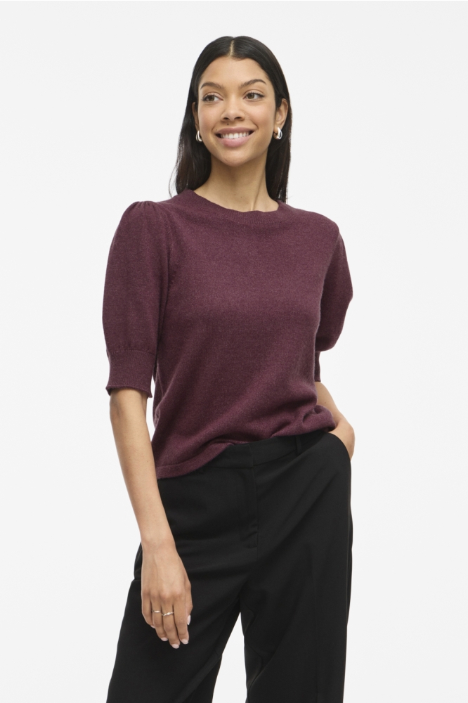 VIRIL 2/4 SLEEVE O-NECK KNIT TOP - 14105306 Fig/DARK MELANGE